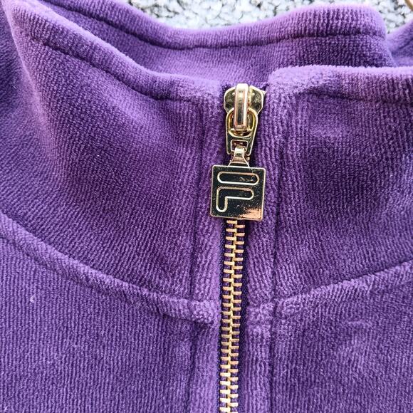 FILA Women’s Quarter Zip Fleece Pullover Purple w/ Gold Zip Size Large - Picture 4 of 6